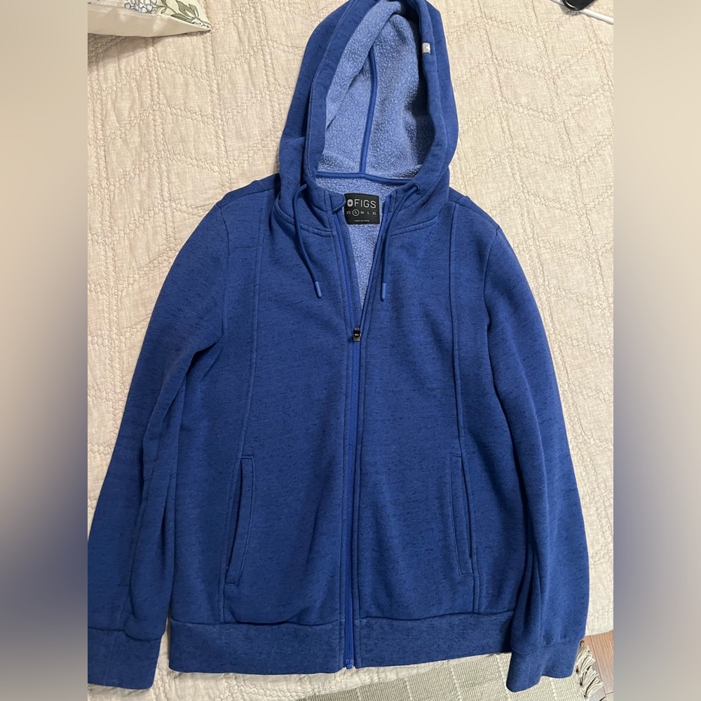 Figs Essentials Blue Hooded Jacket